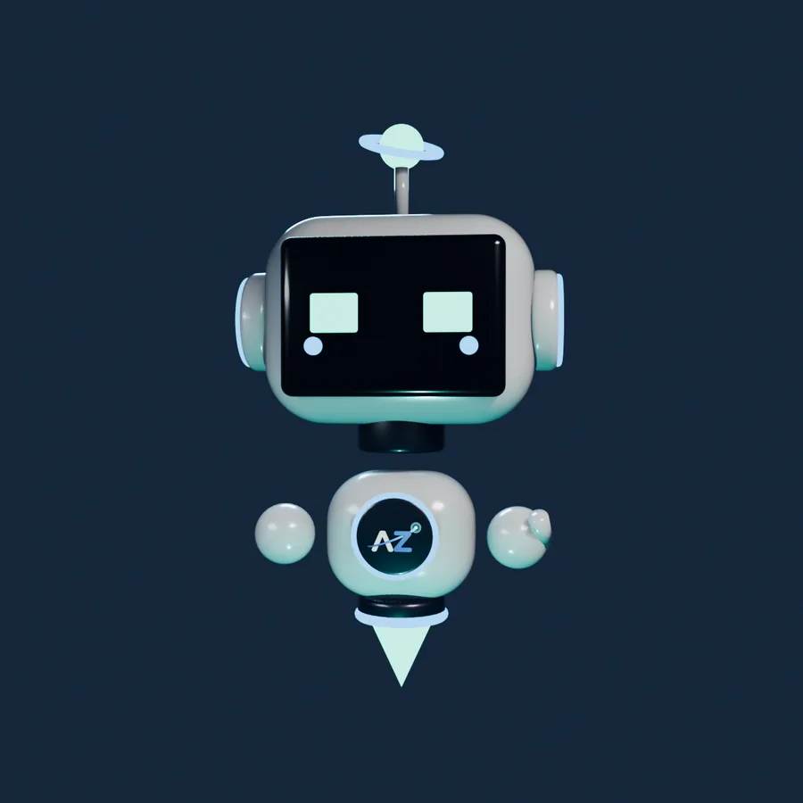 Pixel, a small white 3D robot character